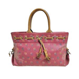 90s -00s Dooney & Bourke pink monogram coated canvas tassel tote